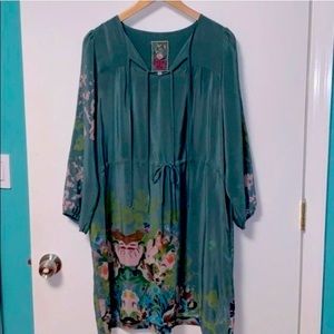 Johnny Was Silk Floral Cinch Waist Tie Shirtdress